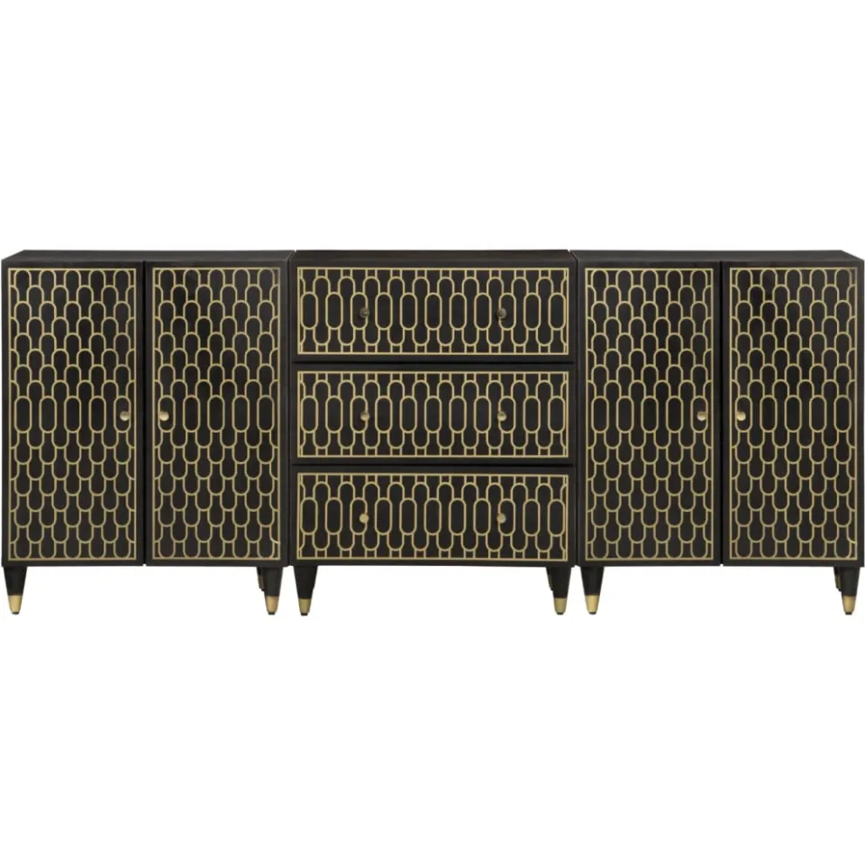 vidaXL Bijzetkasten 3 st 60x33x75 cm massief mangohout zwart, foto 3