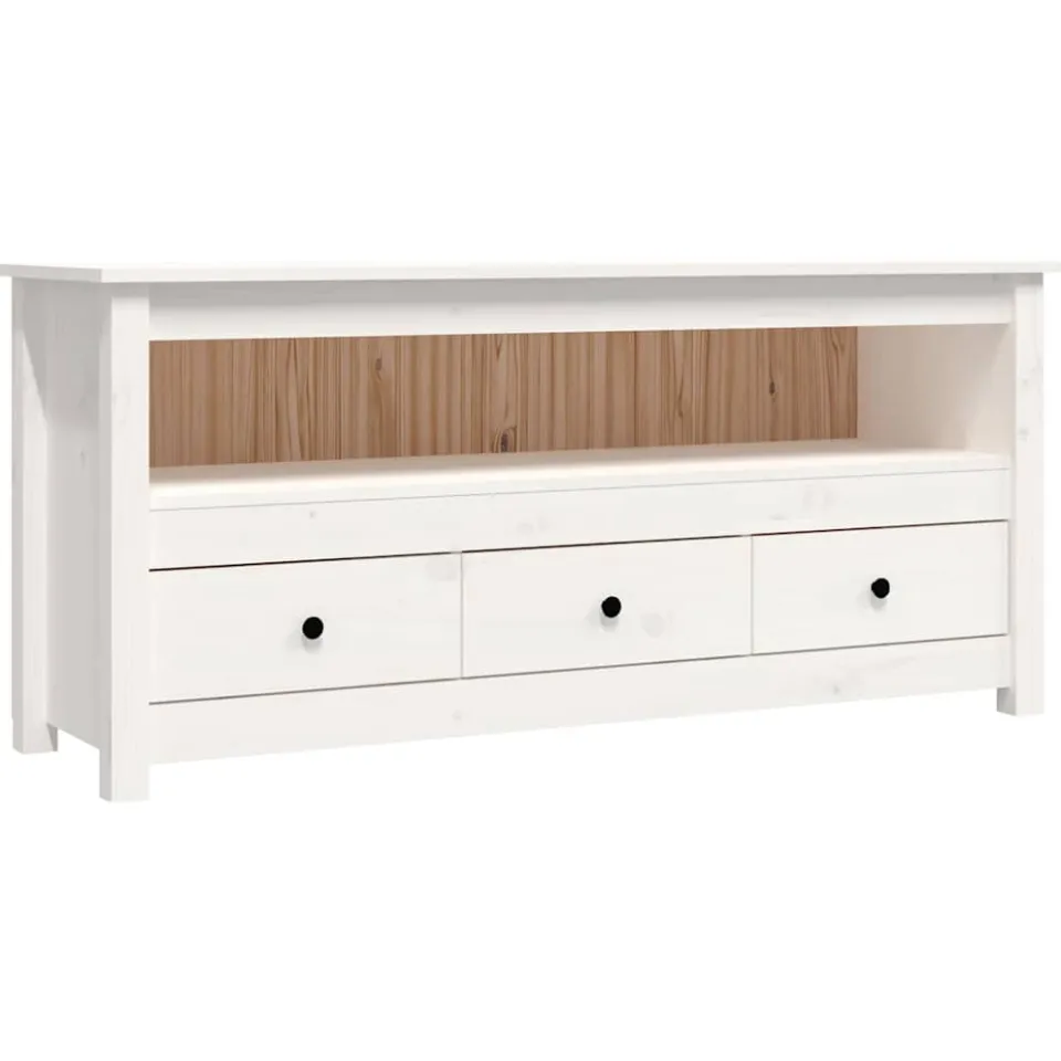vidaXL Tv-meubel 114x35x52 cm massief grenenhout wit