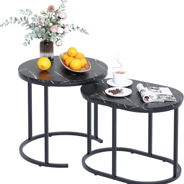 Unyqoos Set van twee stijlvolle bijzettafels met metalen frame voor woonkamer en kantoor zwart