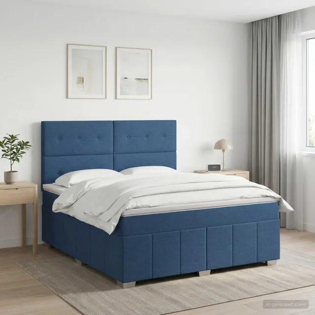 vidaXL Boxspringbed met matras met hoofdeinde Blauw 160 x 200 cm Stof