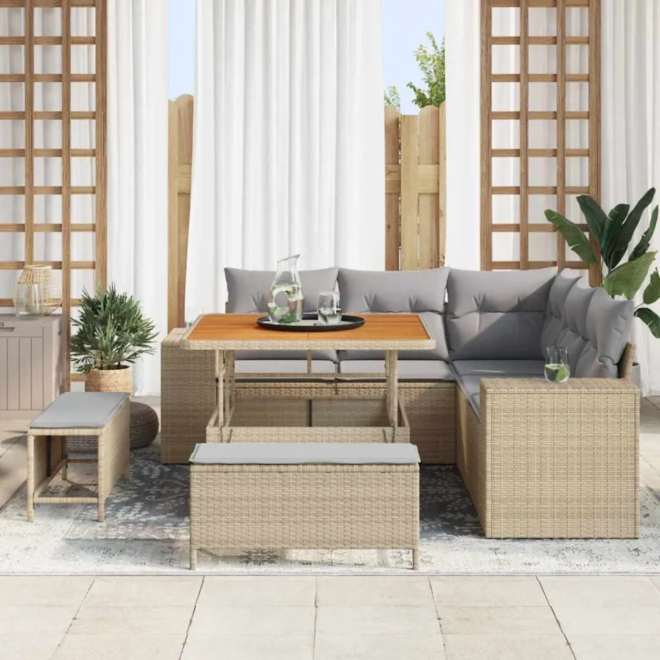 vidaXL Tuin Sofa Set 8 st Beige poly rattan, foto 3