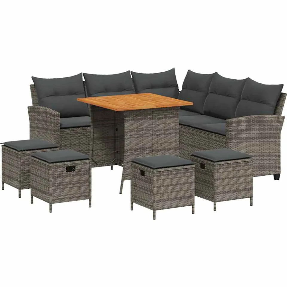 vidaXL 6-delige tuinbankset met kussens L-vormig grijs polyrotan, foto 3