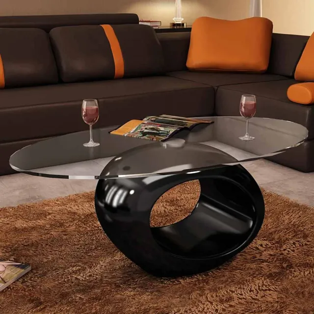 vidaXL Salontafel met ovale glazen tafelblad hoogglans zwart, foto 2