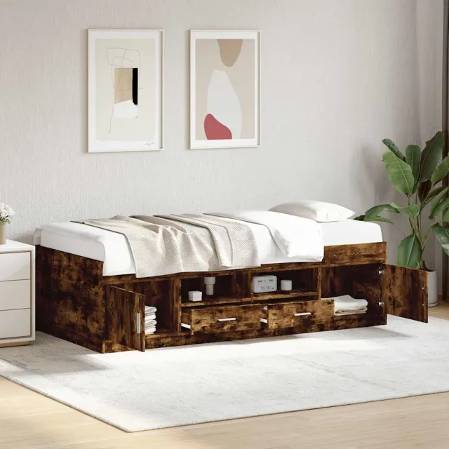 vidaXL Slaapbank met lades zonder matras 100x200 cm gerookt eikenkleur Bruin