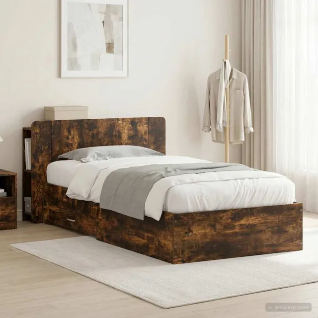 vidaXL Bedframe met opslag Gerookt eiken 80 x 200 cm Bewerkt hout Bruin