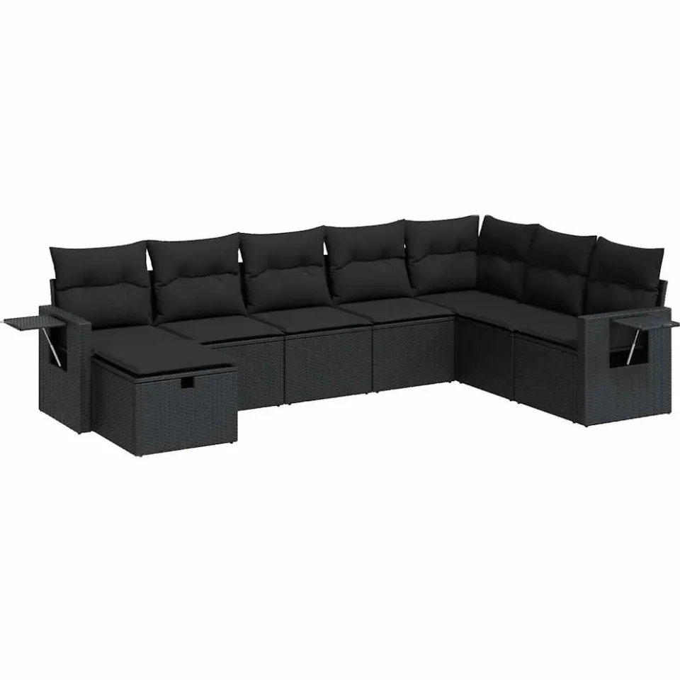 vidaXL 8-delige Loungeset met kussens poly rattan zwart, foto 3