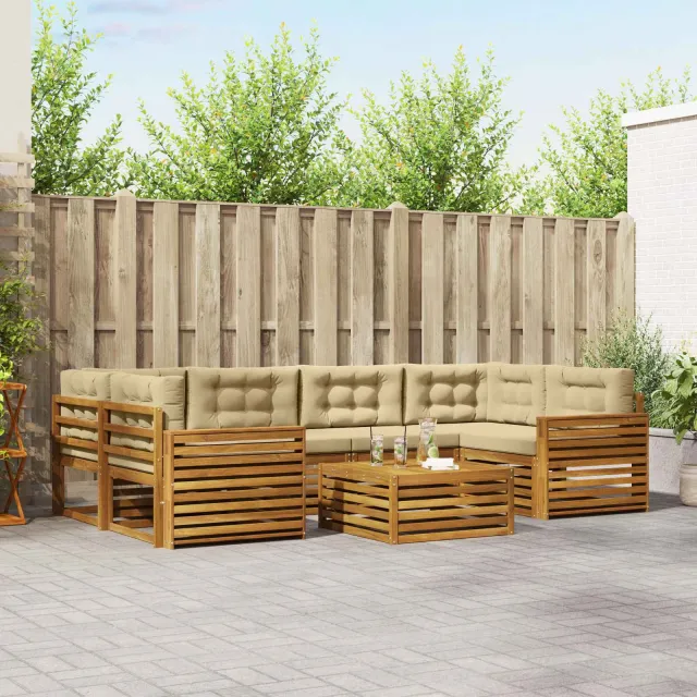 vidaXL Buiten bankenset 7 st 6-zits Natuurlijk en Beige