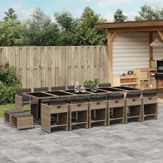 vidaXL 17-delige Tuinset met kussens poly rattan grijs