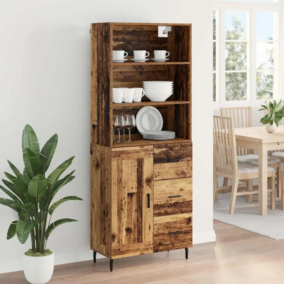 vidaXL Hoge kast 2 st Oud Hout 69,5 x 32,5 x 180 cm Bewerkt hout bruin, foto 4