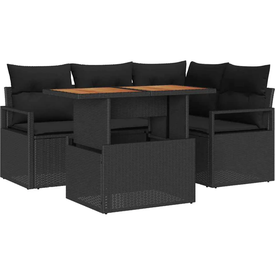 vidaXL Tuin Sofa Set 5 st Zwart Poly riet