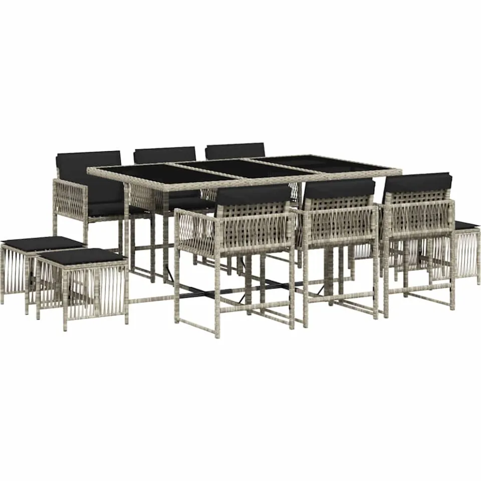 vidaXL 11-delige Tuinset met kussens poly rattan lichtgrijs grijs, foto 4