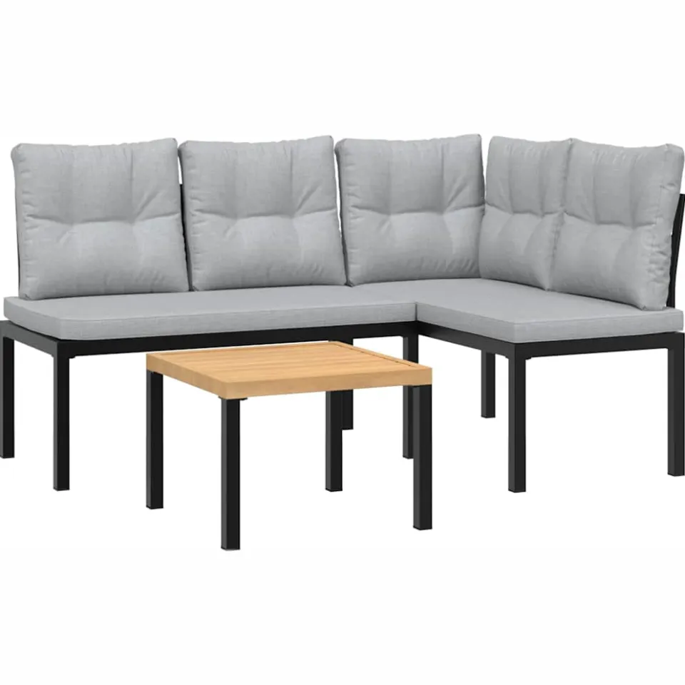 vidaXL 3-delige Loungeset met kussens gepoedercoat staal zwart, foto 3