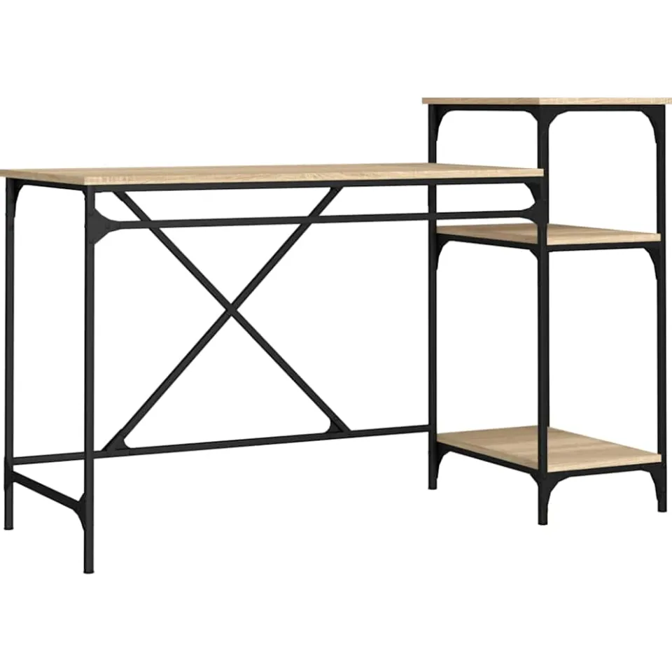 vidaXL Bureau schappen 135x50x90 bewerkt hout en ijzer sonoma eiken Bruin