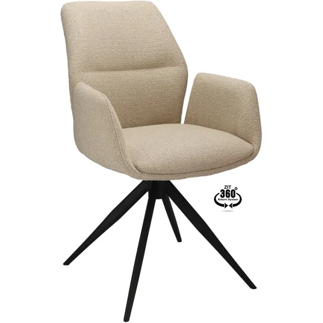 Icon Living Armstoel Waylon Stof Rhythm Beige Leg Black 360° Return-system