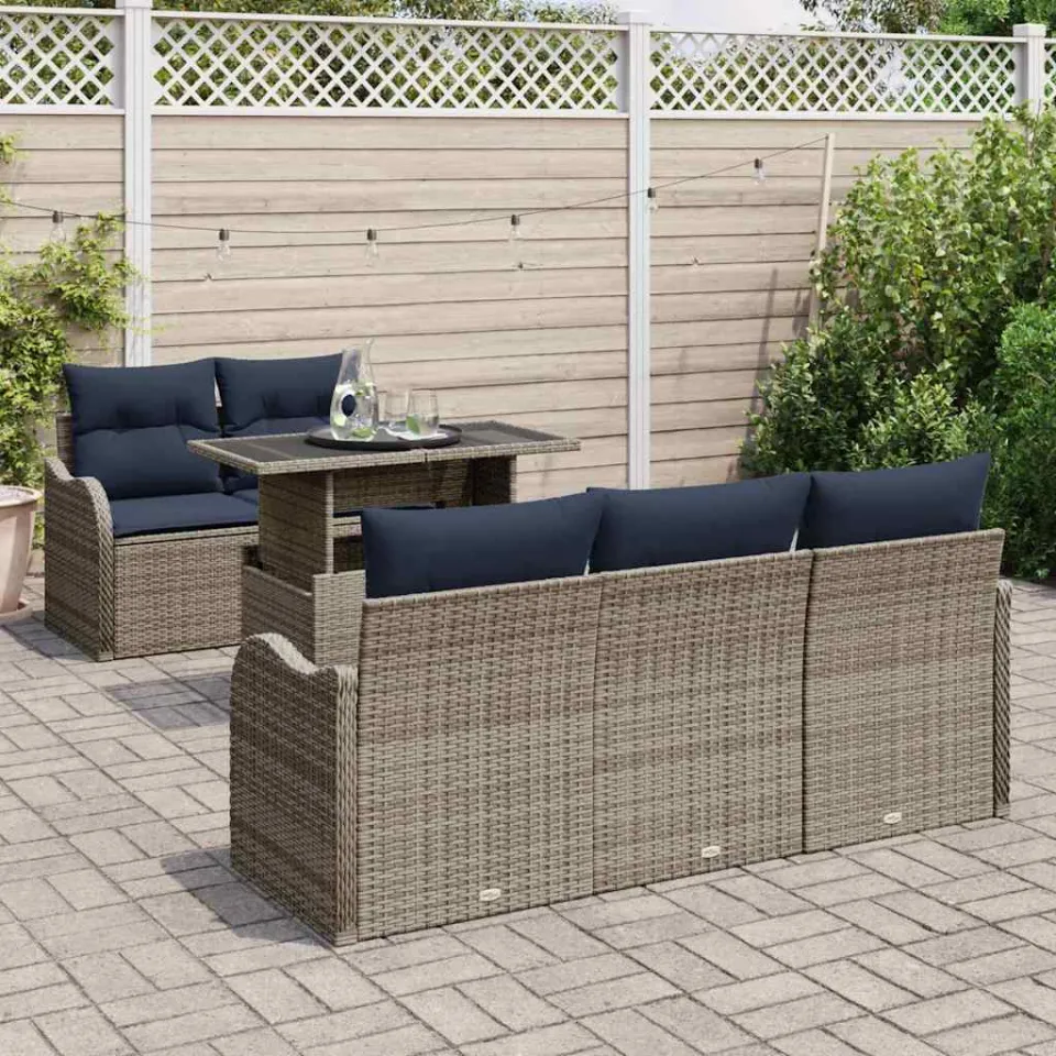 vidaXL Tuin Sofa Set 6 st Grijs en Marineblauw poly rattan, foto 2
