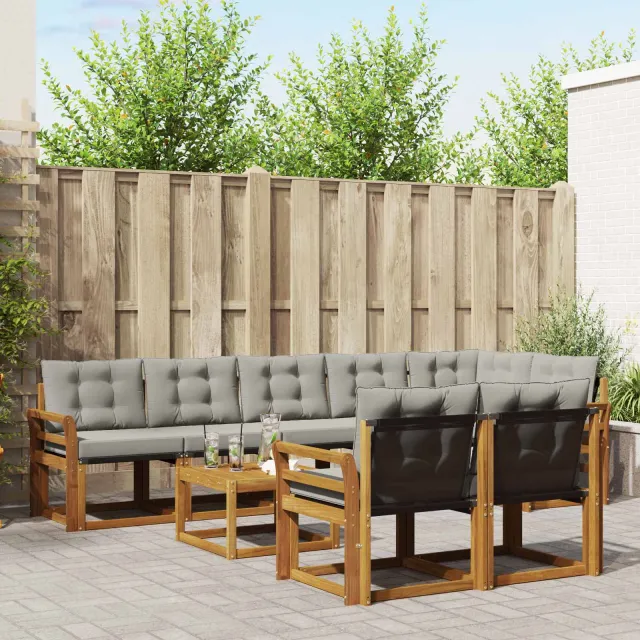 vidaXL Buiten bankenset 9 st 8-zits Naturel en lichtgrijs