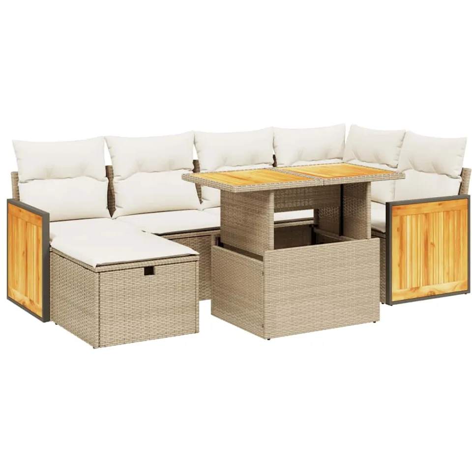 vidaXL 7-delige Loungeset met kussens poly rattan beige, foto 3