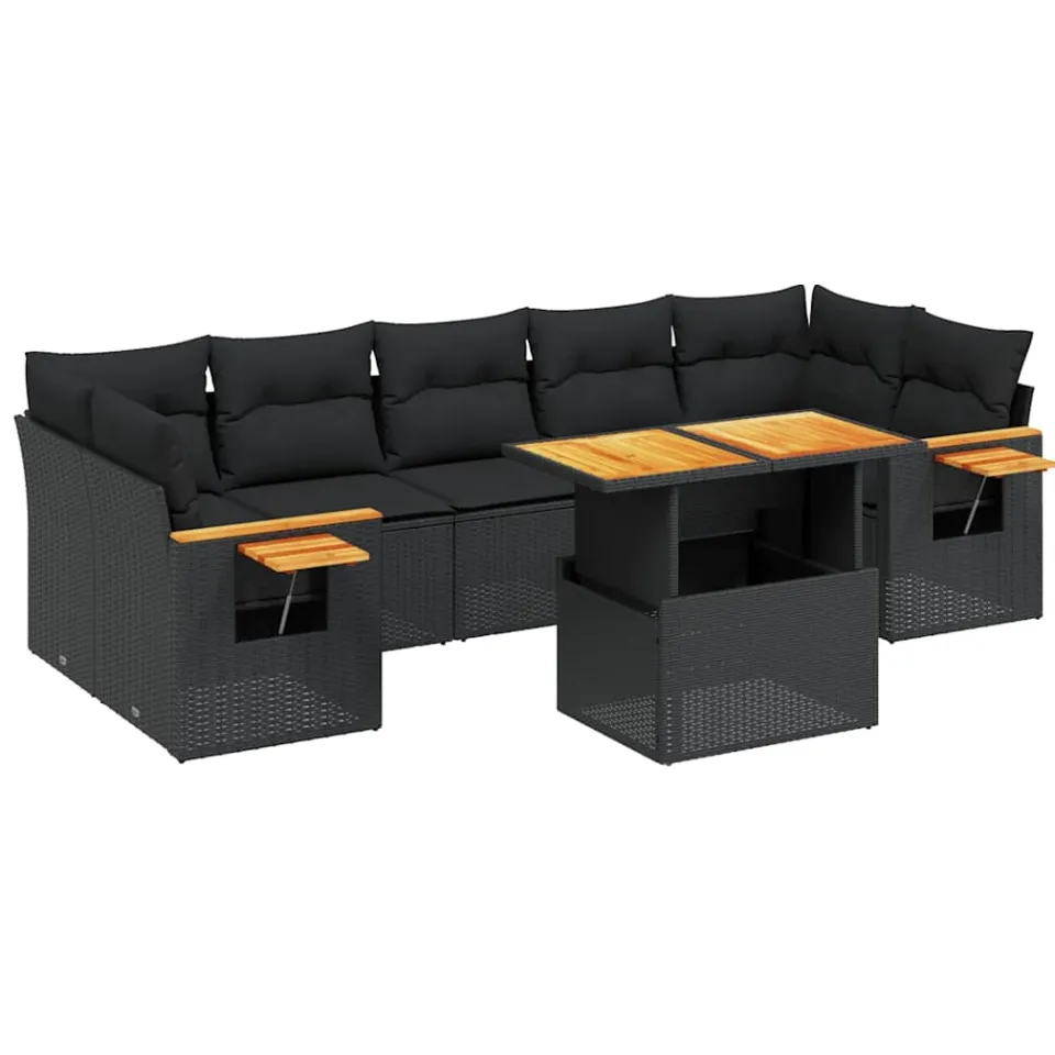vidaXL 8-delige Loungeset met kussens poly rattan zwart