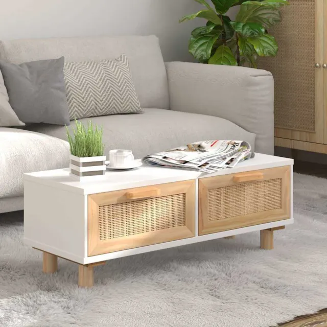 vidaXL Salontafel 80x40x30 cm bewerkt hout en grenenhout wit, foto 2