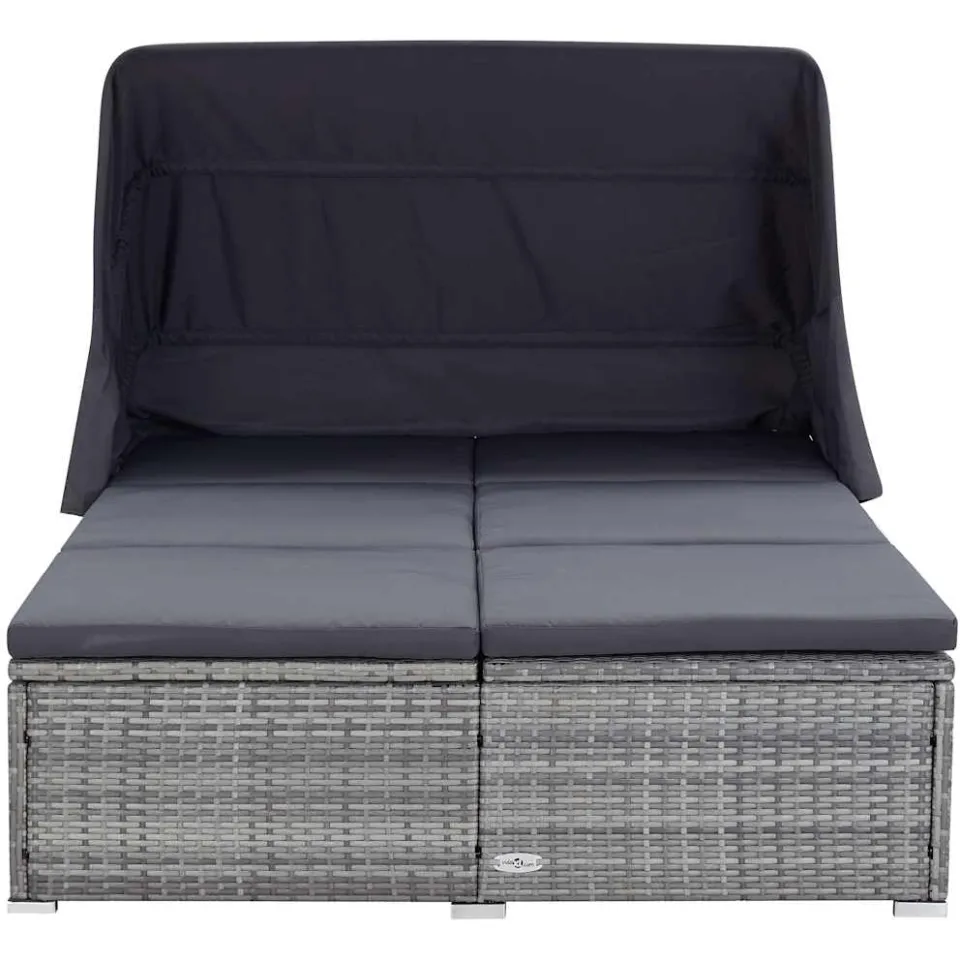 vidaXL Ligbed met kussen 2-persoons poly rattan grijs