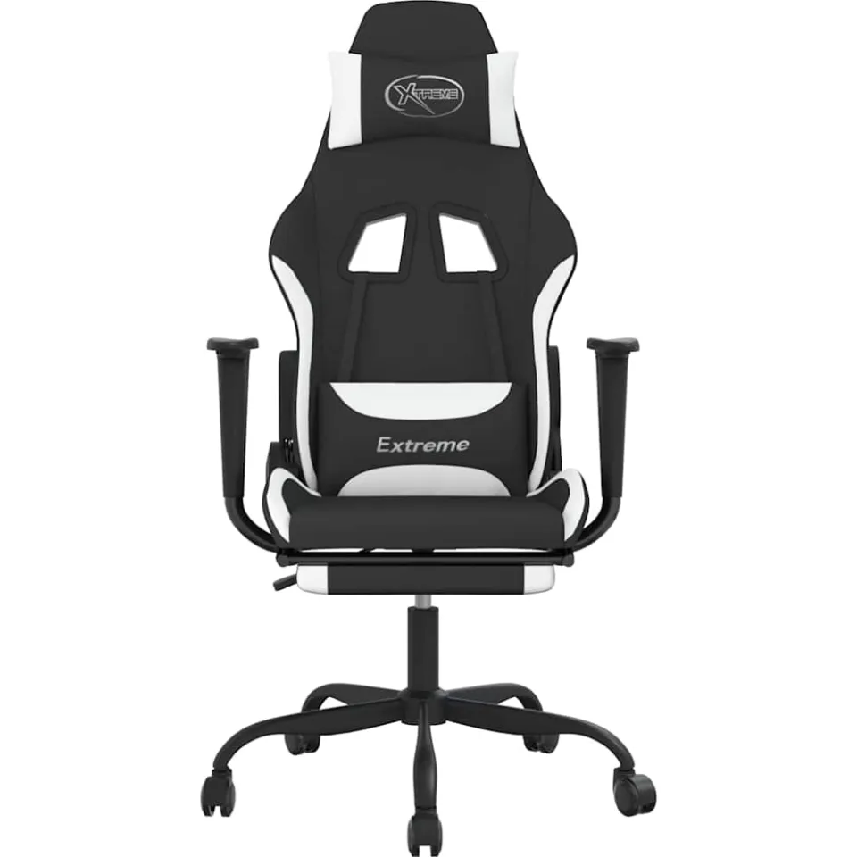 vidaXL Massage gamestoel met voetensteun stof zwart en wit