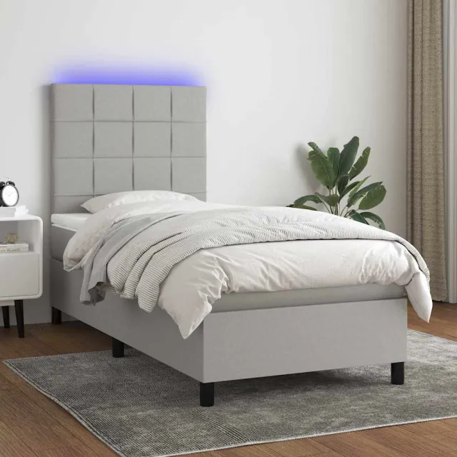vidaXL Boxspring met matras en LED stof lichtgrijs 100x200 cm grijs