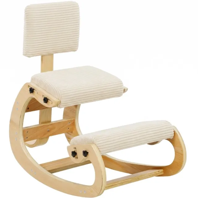 FloraGrace Kniestuhl Met Rugleuning 98 Cm - Ergonomische Houding Voor Bureau En Meditatie - Cordstof - Cream White Crèmewit