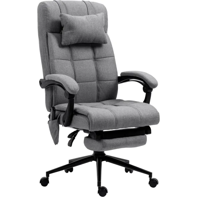 Vinona Bureaustoel met massage- en warmtefunctie - Met 6 massagepunten en voetensteun - 155° verstelbare rugleuning - 66 x 76 x 112-120 cm - Grijs