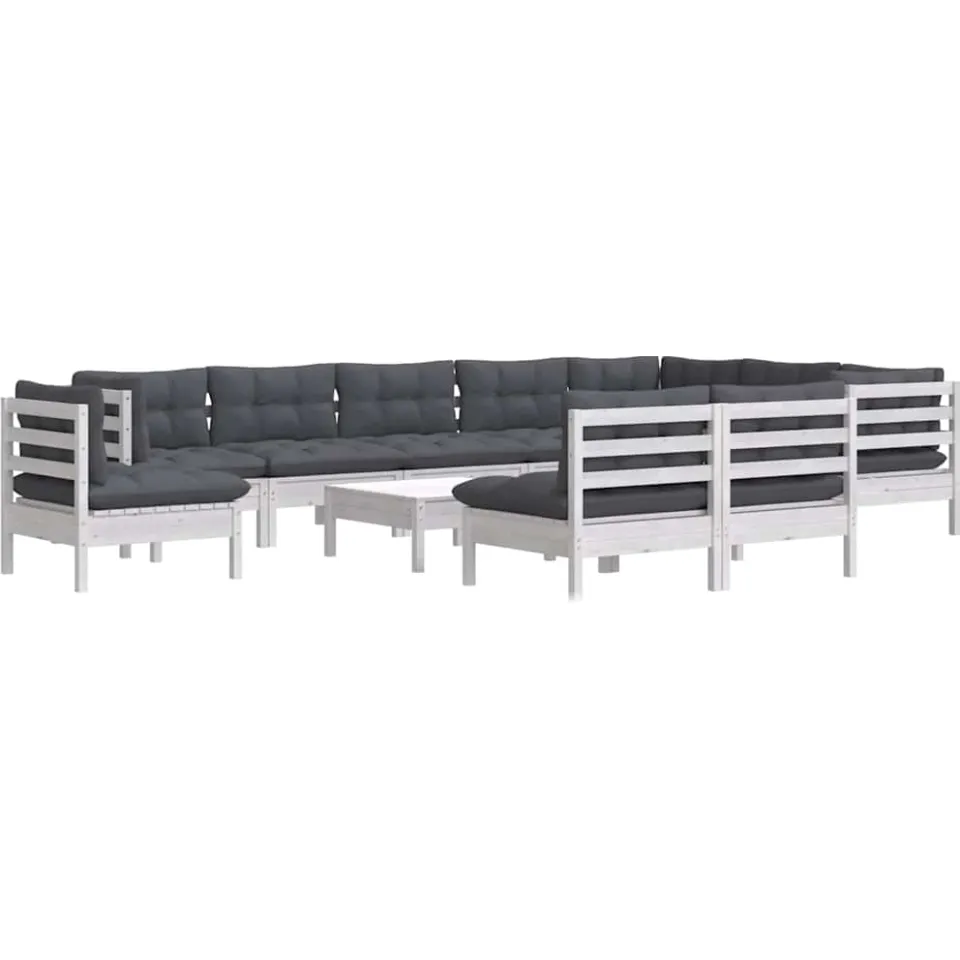vidaXL 11-delige Loungeset met kussens massief grenenhout wit