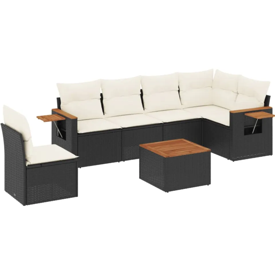 vidaXL 7-delige Loungeset met kussens poly rattan zwart, foto 3