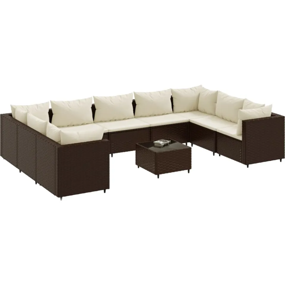 vidaXL 10-delige Loungeset met kussens poly rattan bruin, foto 3