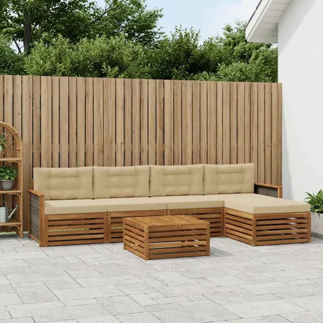 vidaXL Buiten bankenset 6 st 5-zits Natuurlijk en Beige