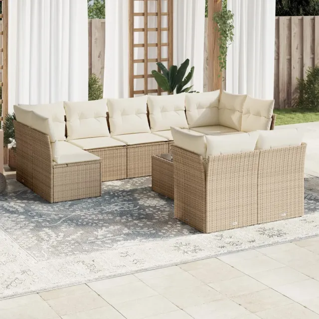 vidaXL 10-delige Loungeset met kussens poly rattan beige, foto 2