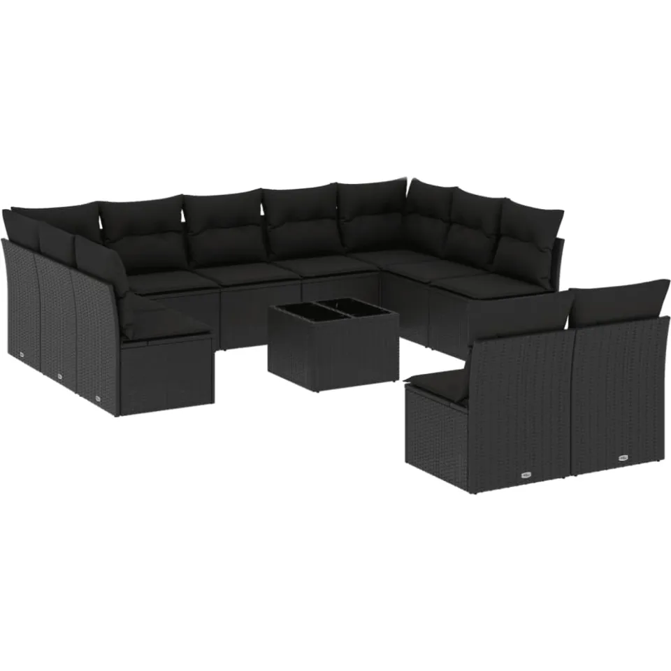 vidaXL 12-delige Loungeset met kussens poly rattan zwart, foto 4