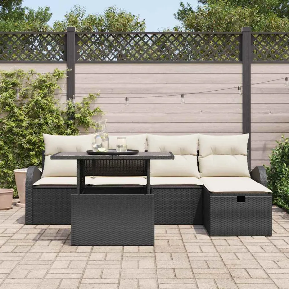 vidaXL Tuin Sofa Set 6 st Zwart Poly riet