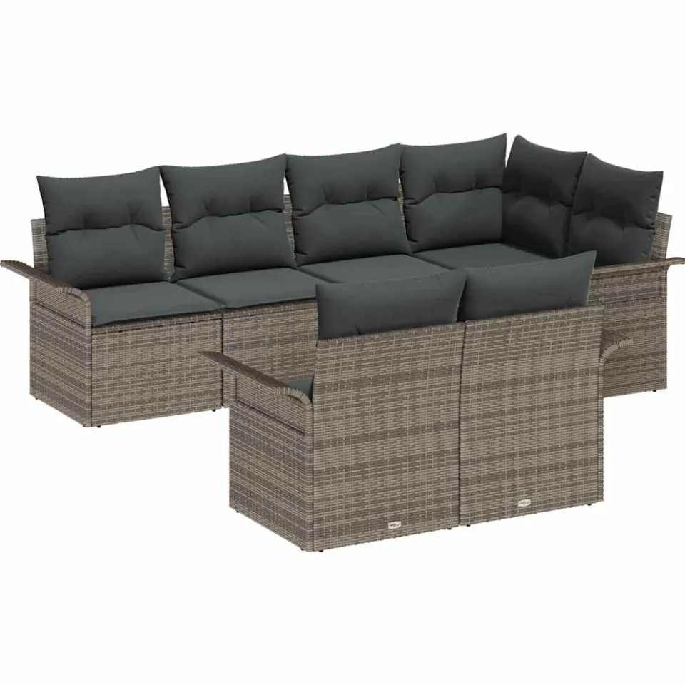 vidaXL Tuin Sofa Set 7 st Grijs Poly riet