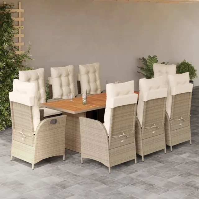 vidaXL 9-delige Tuinset met kussens poly rattan beige, foto 2