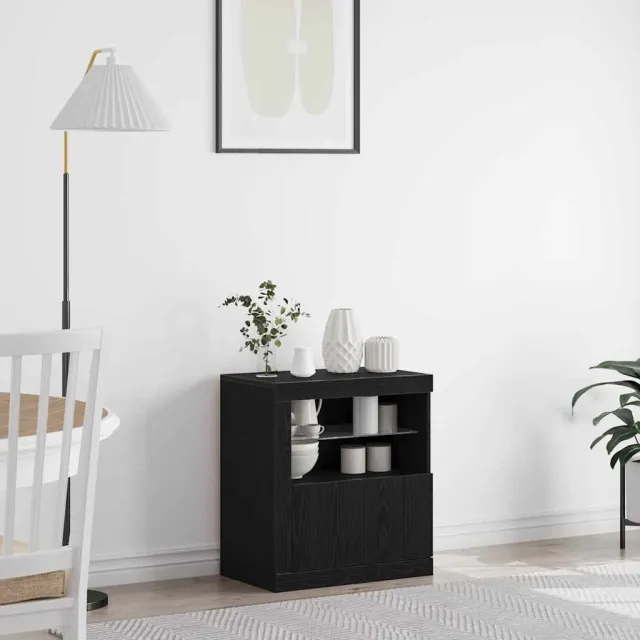 vidaXL LED Sideboard Zwart 60,5 x 37 x 67 cm Bewerkt hout