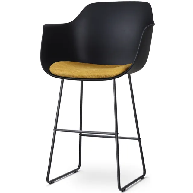 Nolon Nino-Liz barkruk zwart met okergeel zitkussen - zwart onderstel - 75 cm