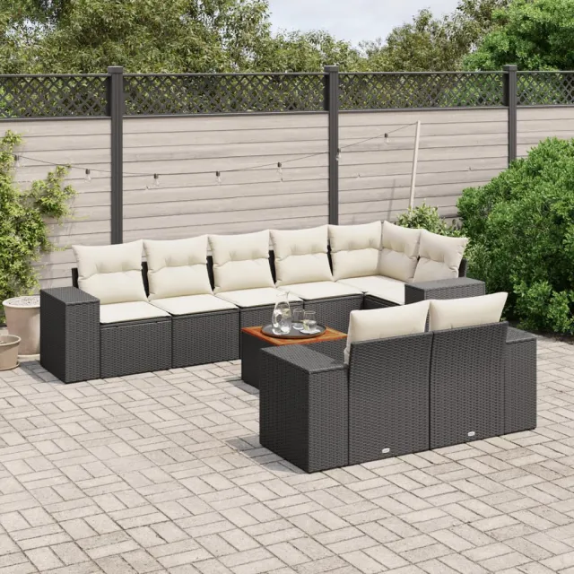 vidaXL 9-delige Loungeset met kussens poly rattan zwart, foto 2