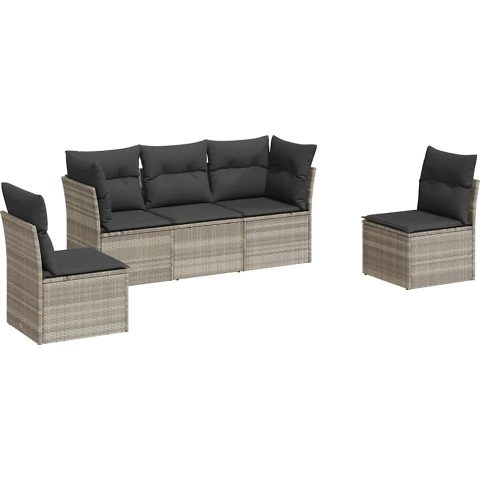 vidaXL 5-delige Loungeset met kussens poly rattan lichtgrijs grijs, foto 3