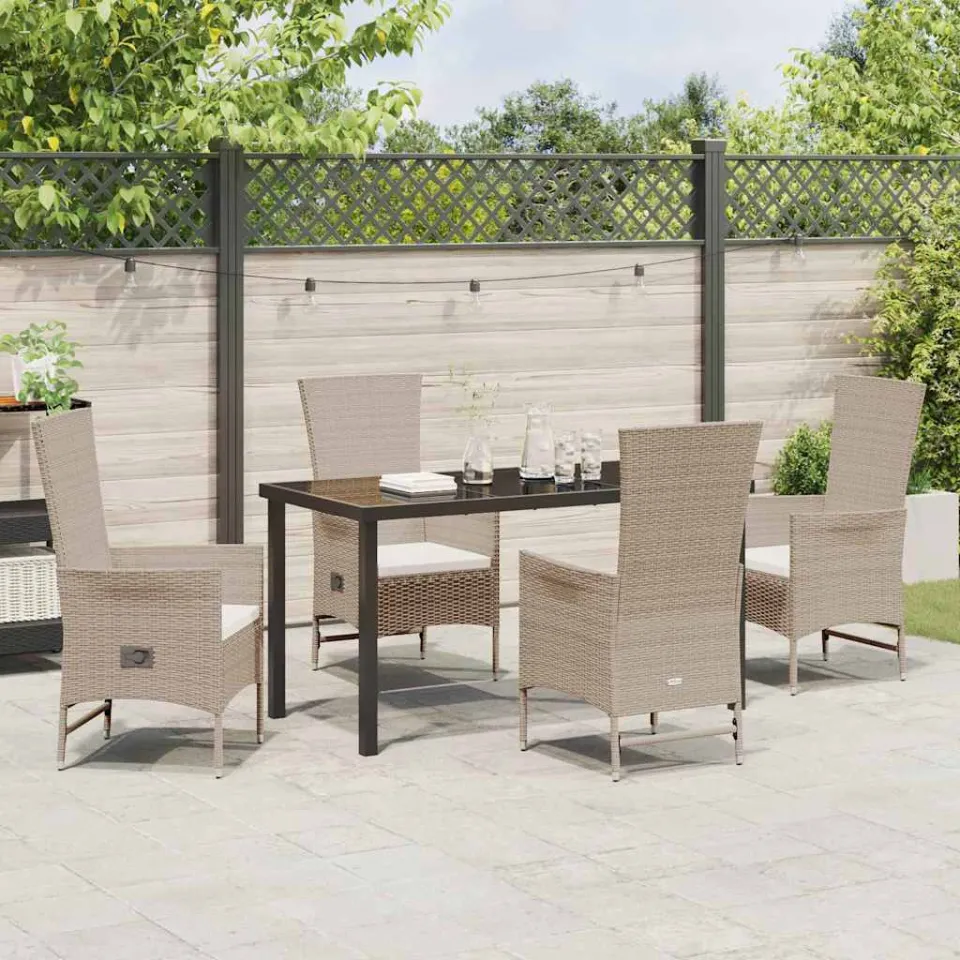 vidaXL Tuin eettafelset 5 st Beige poly rattan, foto 3