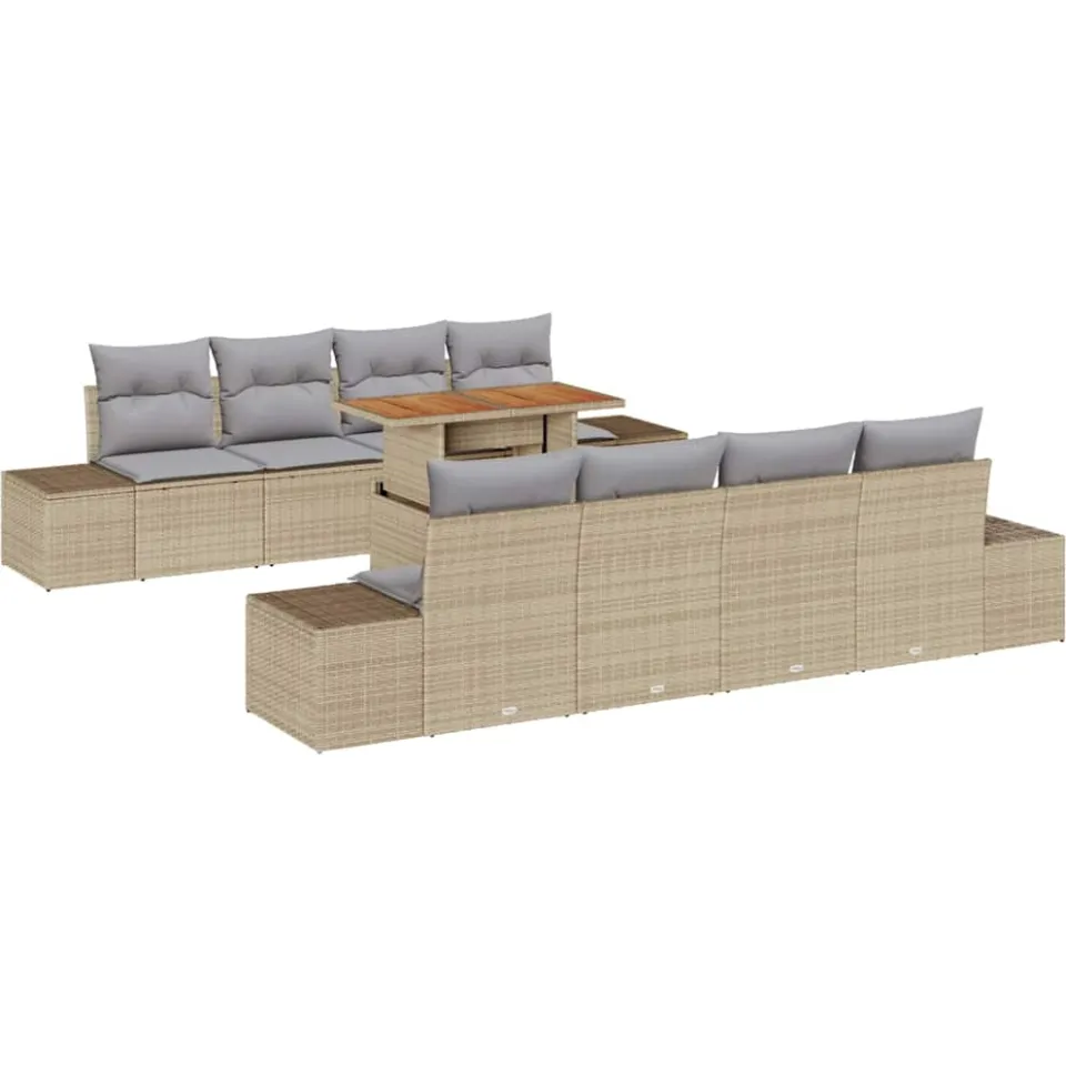 vidaXL Tuin Sofa Set 9 st Beige Poly riet