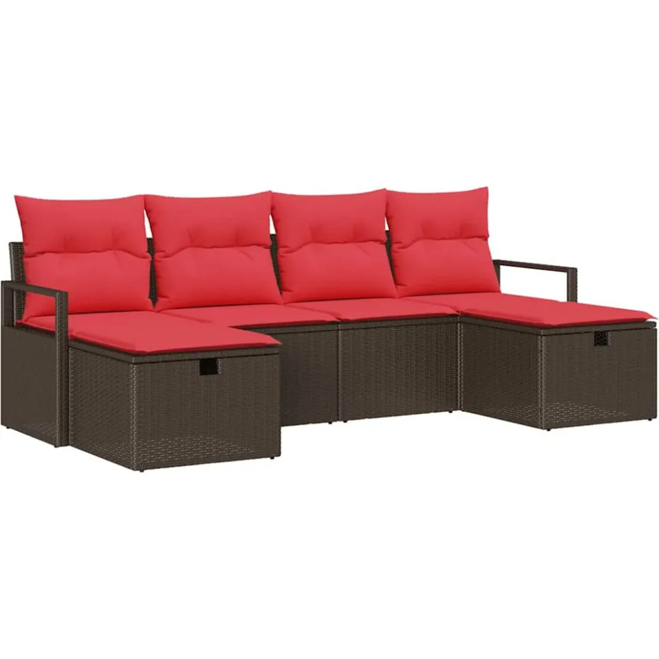 vidaXL Bankstel 5 st poly rattan Bruin
