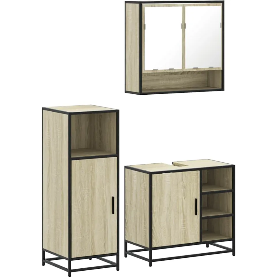 vidaXL 3-delige Badkamermeubelset bewerkt hout sonoma eikenkleurig, foto 3