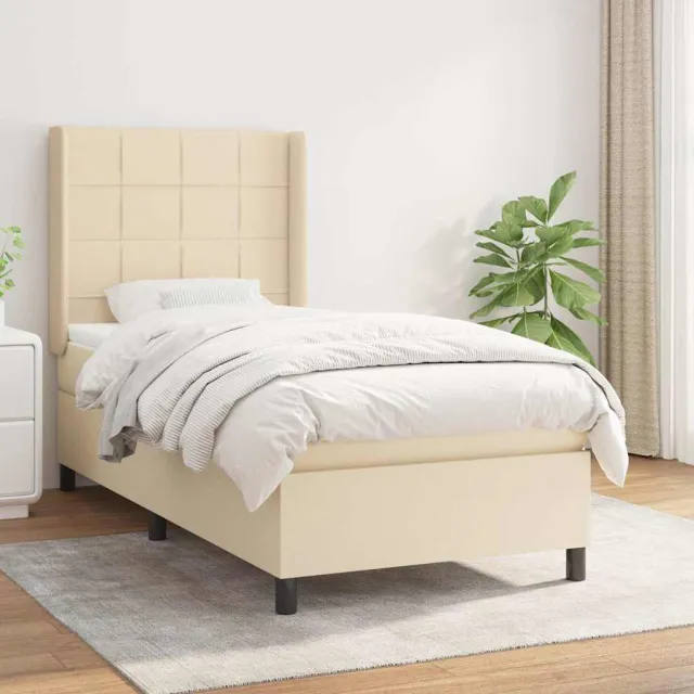 vidaXL Boxspring met matras stof crèmekleurig 100x200 cm