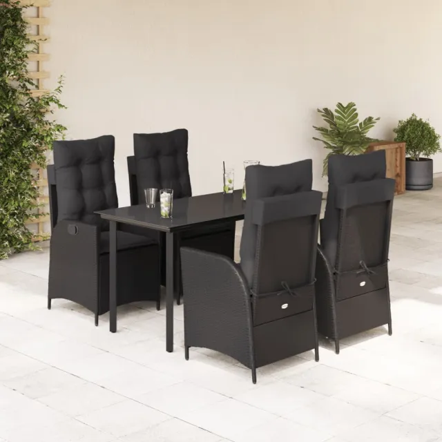 vidaXL 5-delige Tuinset met kussens poly rattan zwart, foto 2