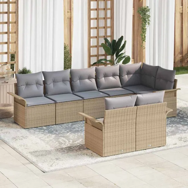 vidaXL Tuin Sofa Set 8 st Beige poly rattan, foto 2