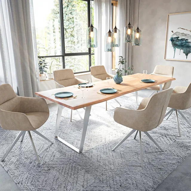 DELIFE Eettafel Edge acacia natuur 260x100 edelstaal schuin Live-Edge Bruin