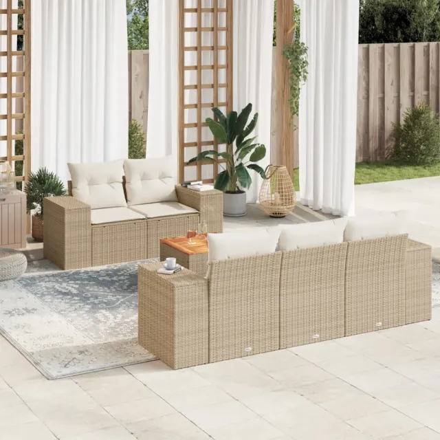 vidaXL 6-delige Loungeset met kussens poly rattan beige, foto 2